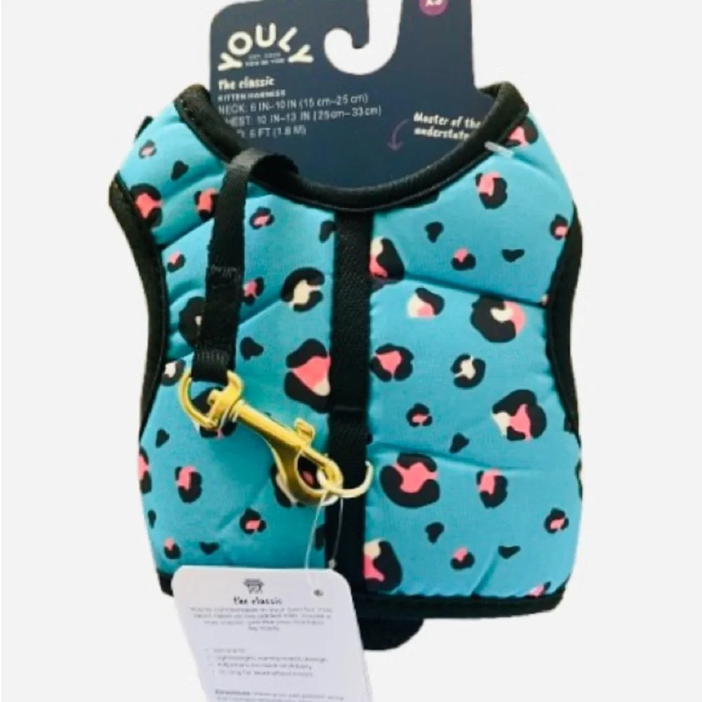 Leopard Print Kitty Harness Blue Pink Multi